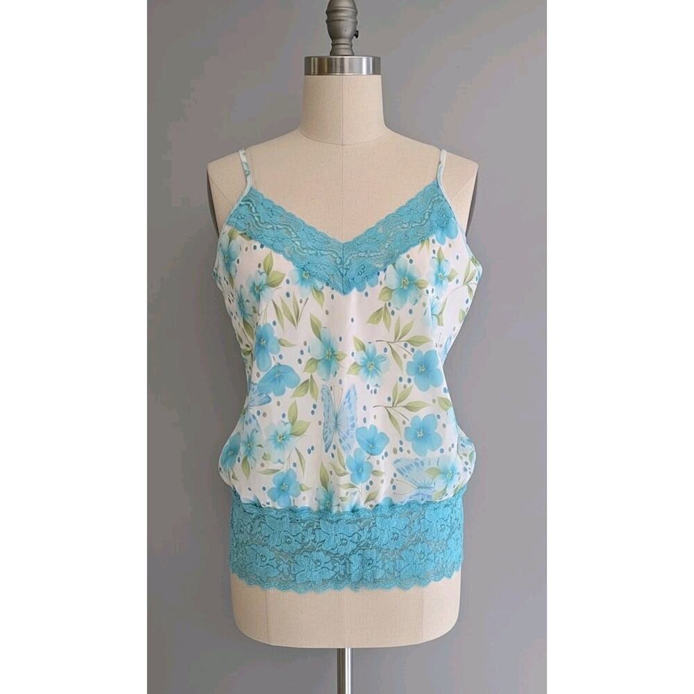 NWT‎ Vtg Studio Y Y2K Coquette Floral Lace Fairy Babydoll Butterfly Tank Top Lrg